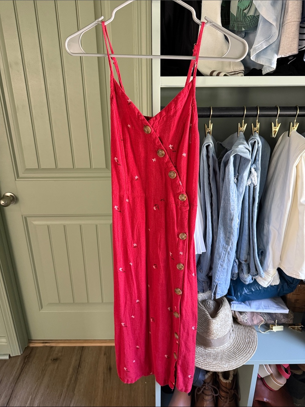 Universal Thread Red Spaghetti Strap Button-Front Midi Dress